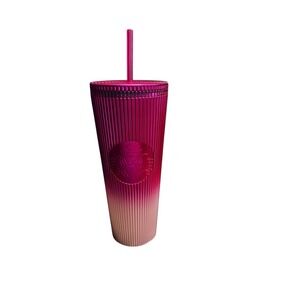 Starbucks Candy Cane Ombre Stripe Gradient Tumbler Cold Holiday 24oz Hot Pink
